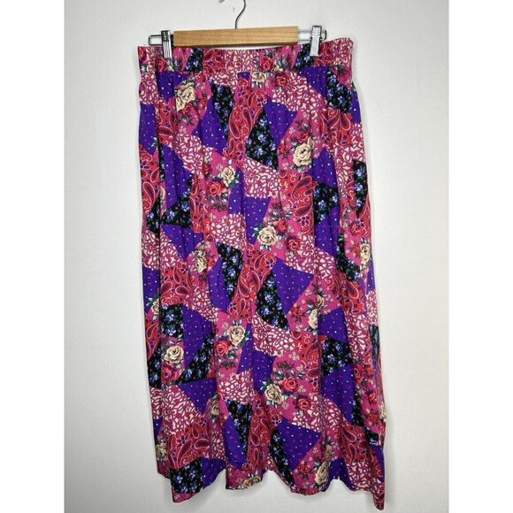 Plus Preferred Vintage Paisley Floral Elastic Waist Knee Length Skirt Size 20W - Picture 7 of 10